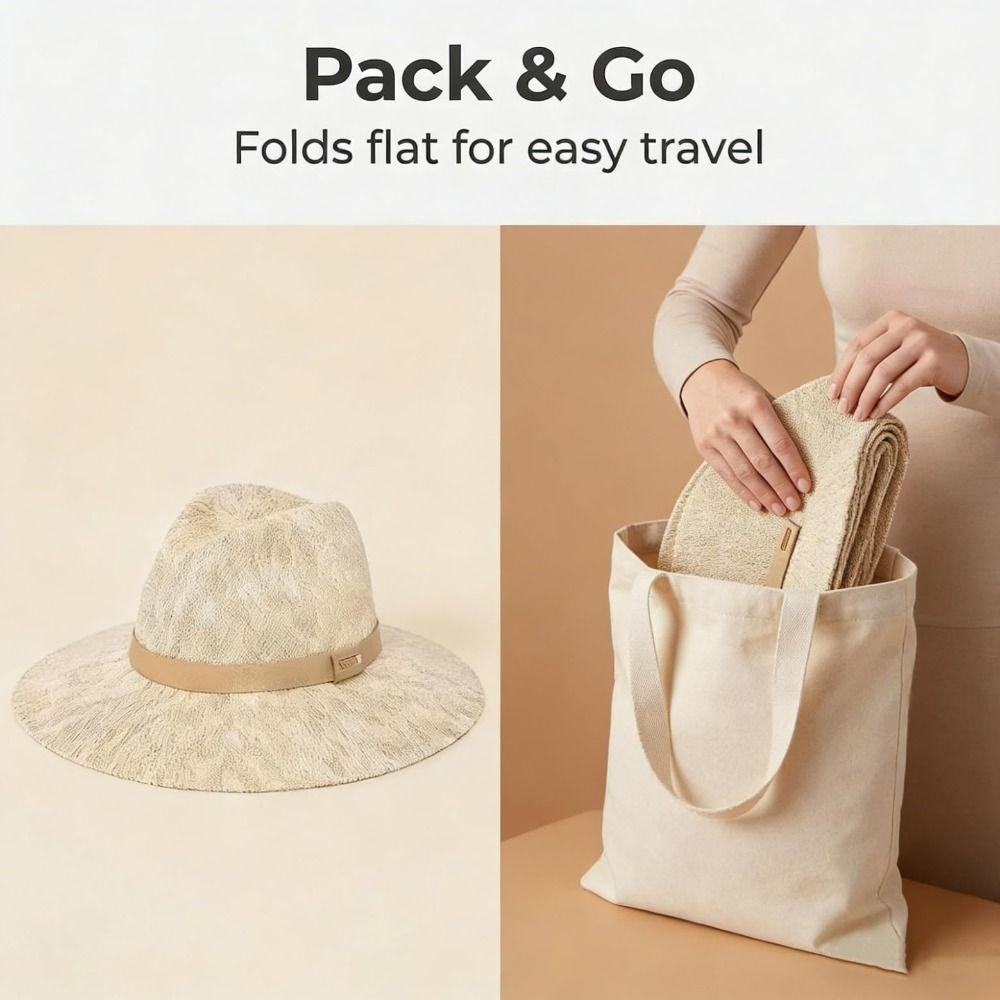 Breathable Foldable Sun Hat UV Protection Wide Brim Women Beach Hat Lightweight Soft Packable Knit Fedora Hat Summer Season