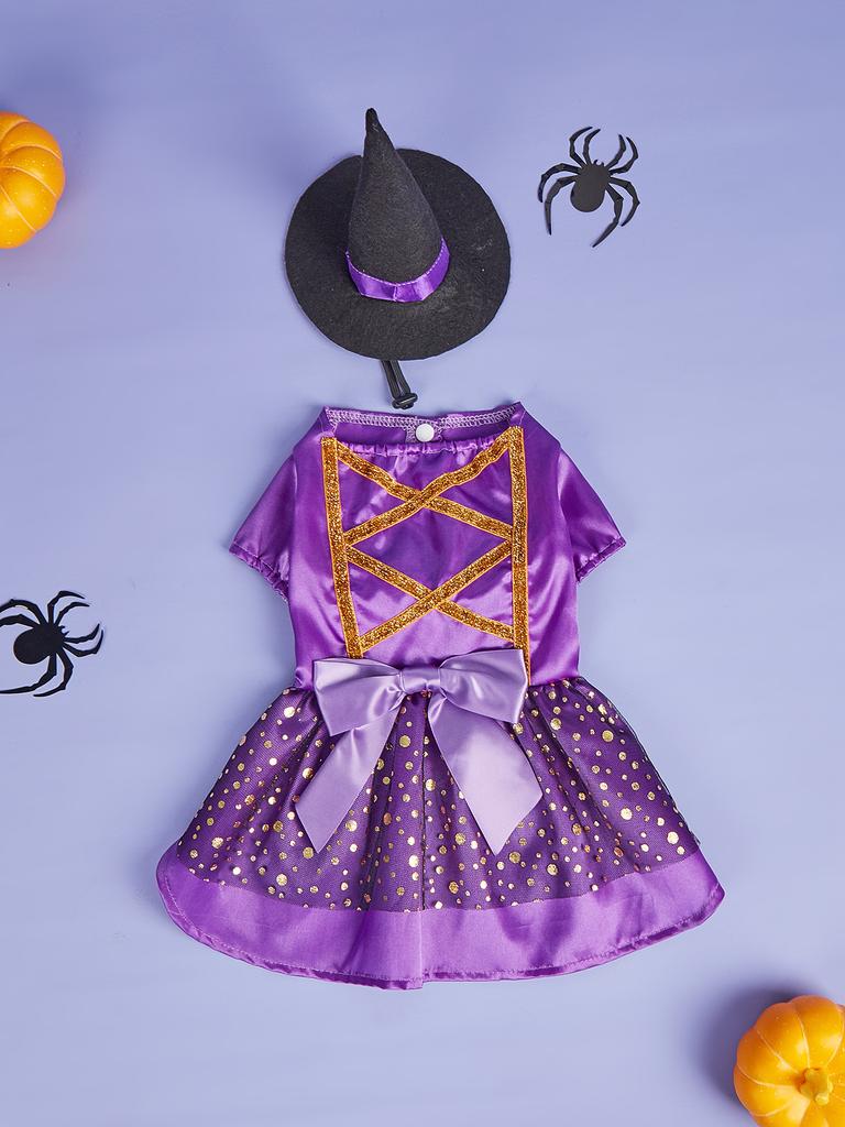 Halloween Dog Dress with Witch Hat Holiday Theme Dog Holiday Party Dresses for Small Dogs Girl Halloween Cat Costume Adjustable