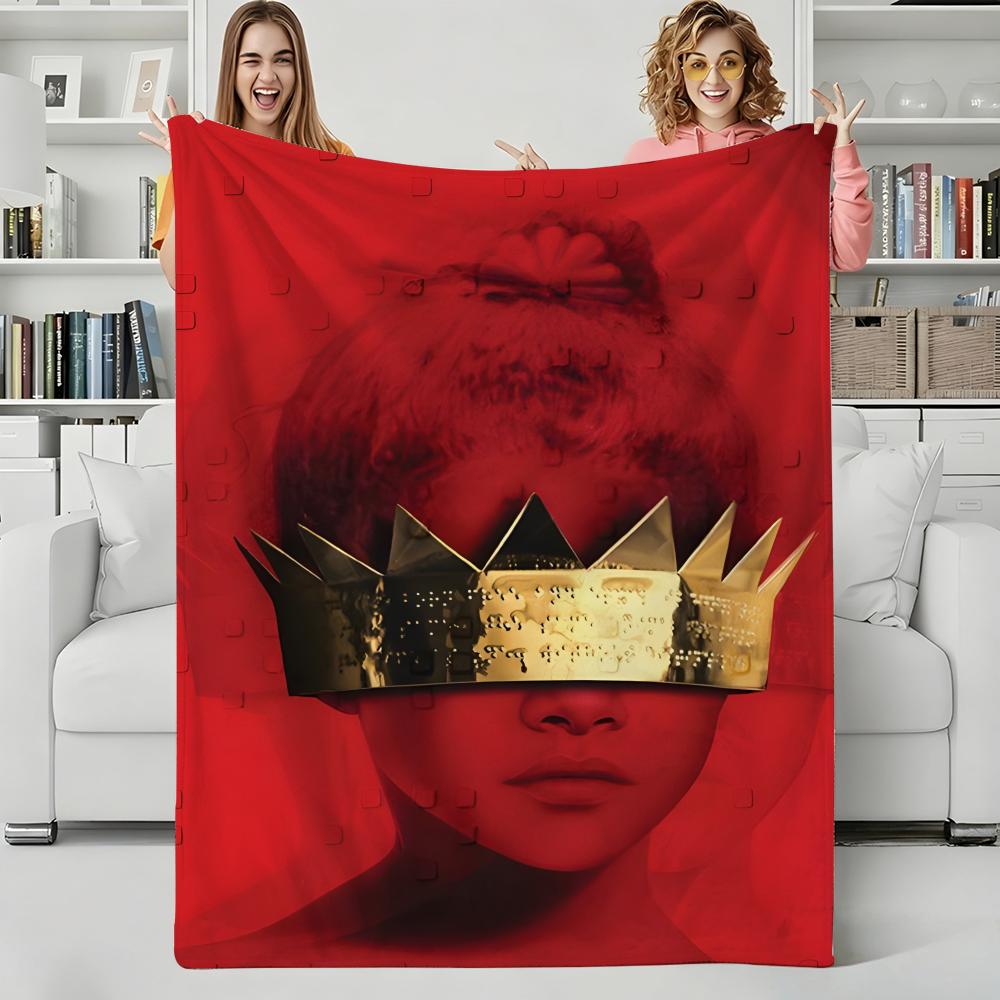 Music R-Rihanna Throw Flannel Blanket Perfect for Sofa Office Bed Travel Sleep Read Relax Camping four season use