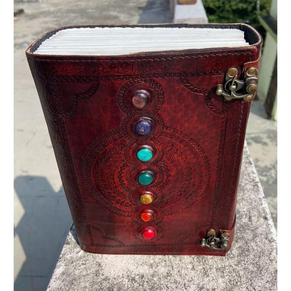 Дневник в подарок, 10х7 дюймов, очень большой, коричневый кожаный журнал с семью камнями, 620 страниц