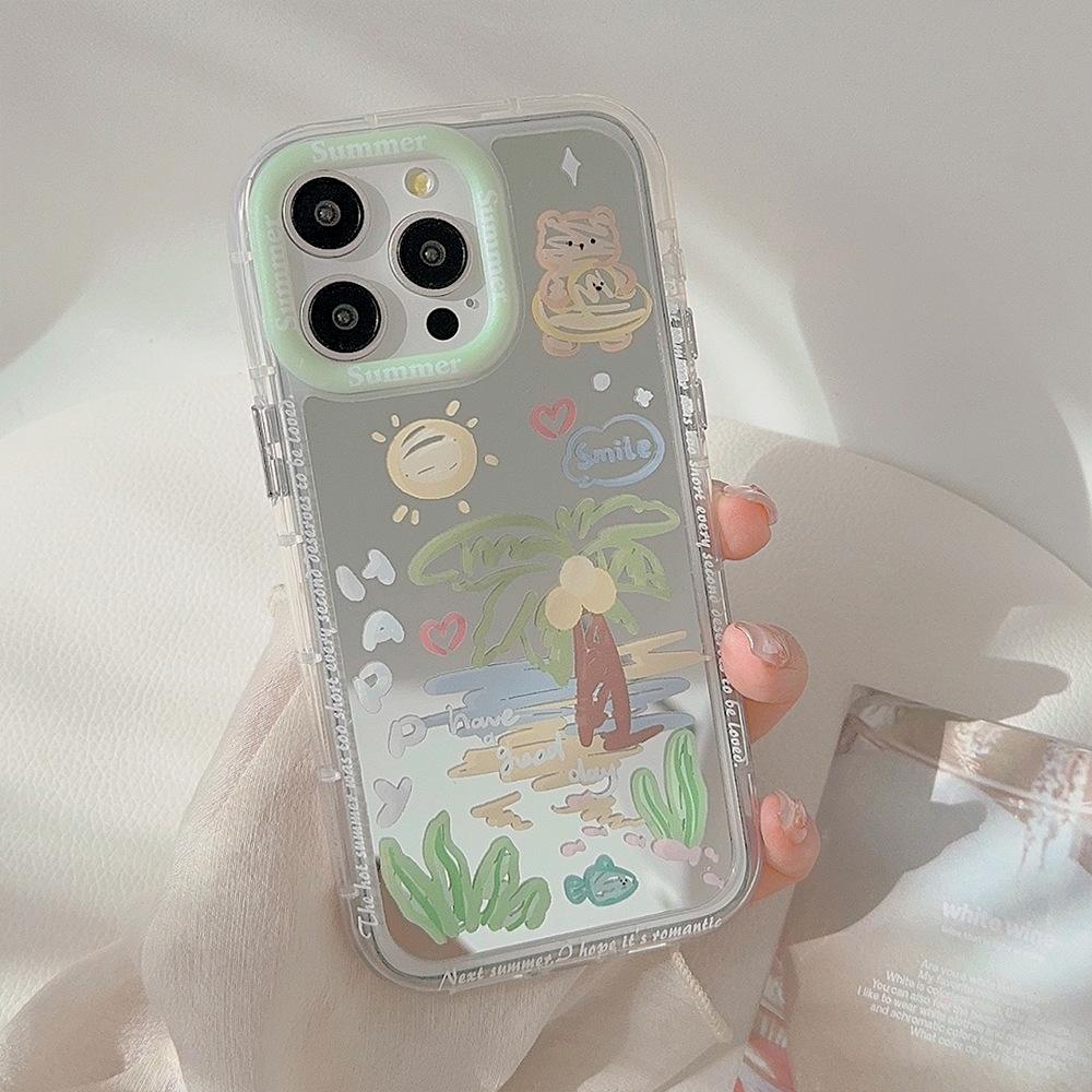 Ins Summer Coconut Tree Beach Suitable for 16Pro Max Apple 15 Mobile Phone Case IPhone 12 Fresh 13 Mirror