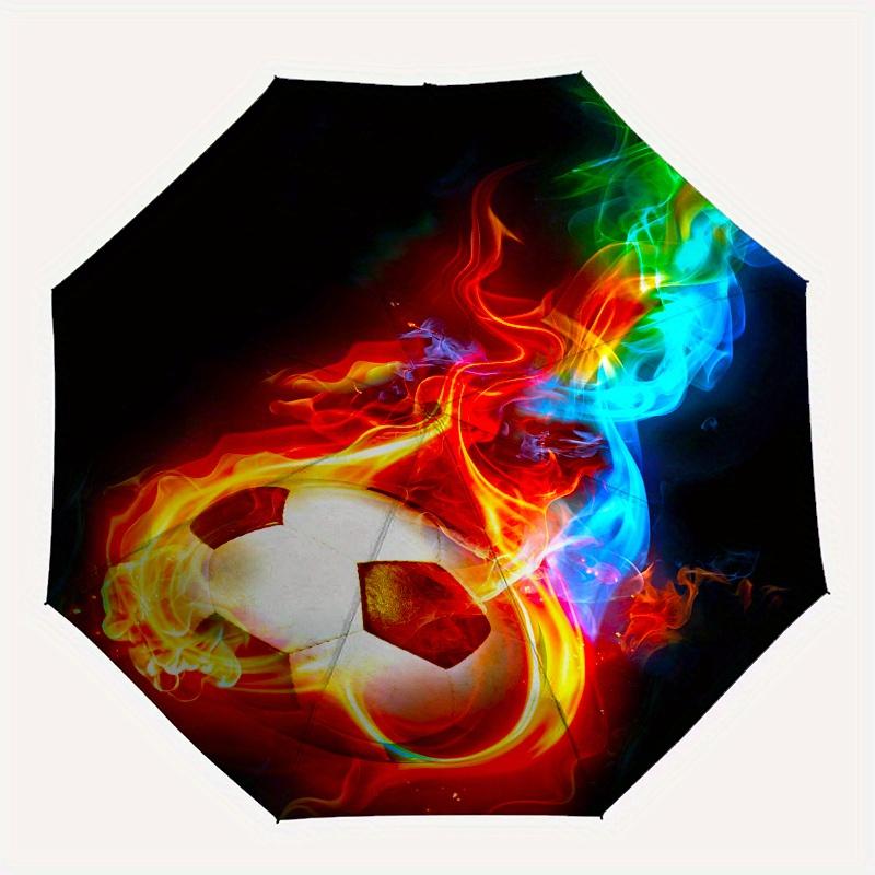 Flaming Soccer Ball Theme 8 Bone Hand Automatic Folding Umbrella, Compact and Portable Design, A Perfect Gift for Birthday, Christmas or Bus