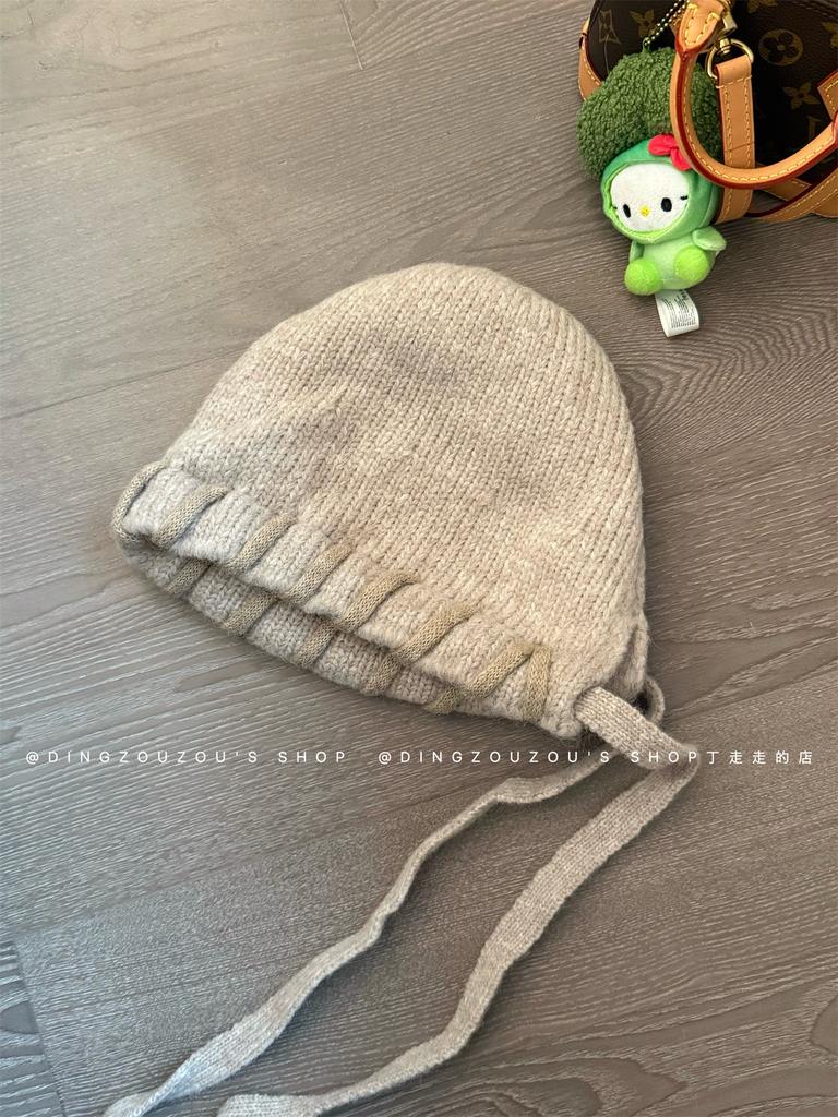 Персонализированная шерстяная шапка ручной вязки для женщин с маленьким лицом, теплая защита ушей зимой, вязаная шапка-ушанка для женщин на зиму