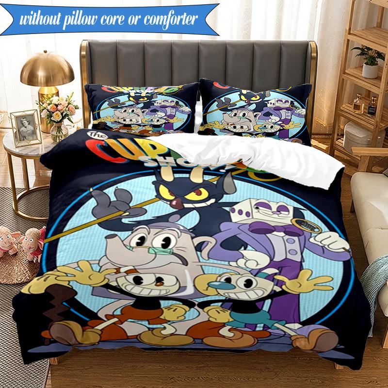 Adventure In The Cup-head 3pcs K-pop music group Bedding set,Ideal for Bedroom, Dormitory,Including Duvet Cover And 2pcs Pillowcases,Fan gifts