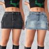 Denim Skirt Women's Summer Vintage Stretchy Tight Workwear Pockets Hip Skirt