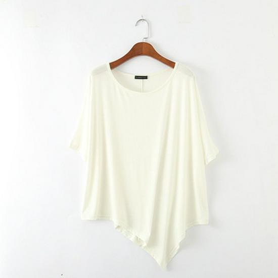 Женская модальная футболка большого размера с рукавами «летучая мышь» - Свободная, с круглым вырезом, средней длины, с коротким рукавом, летний топ