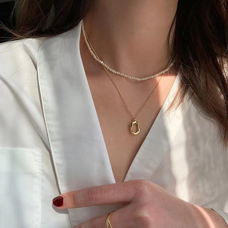 S925 sterling silver irregular circle necklace women's light luxury simple geometric pendant niche personality necklace