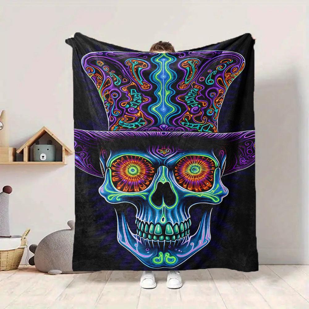 1PC Psychedelic Skull Blanket, Throw For Sofa, Bed, Travel, Camping, Livingroom, And Bed, Printing Blanket With Soft And Warm Fabric yy250918143