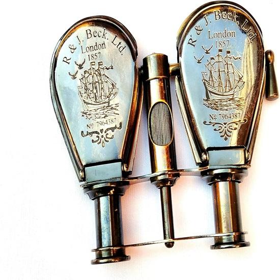 Латунный бинокль 8,89 см с кожаным чехлом, морской складной бинокулярный морской подзорный телескоп, бинокль R&J Beck London 1857