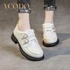 Women's Winter Plus Velvet Loafers Metal Buckle Small Leather Shoes Girls Student Shoes