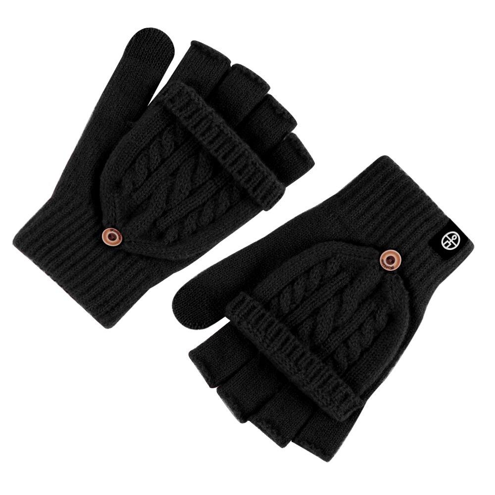 Thickening Fingerless Flip Gloves Wool Knitted Finger Free Gloves  For Men Women Unisex