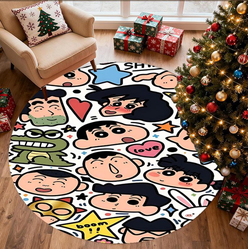 Crayon Shin Pattern Round Rug, Indoor/Outdoor Mat, for Picnic, Gameroom, Bedroom, Office, Living Room, Home Decor Carpet, Birthday Gift