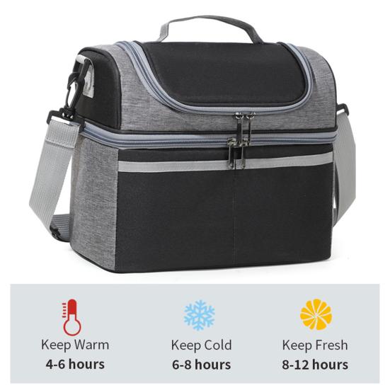 Insulated Lunch Bag Double Deck Lunch Tote Large Leakproof Expandable Lunch Box Reusable Tote Cooler Bag with Pocket for Work Picnic Outdoor