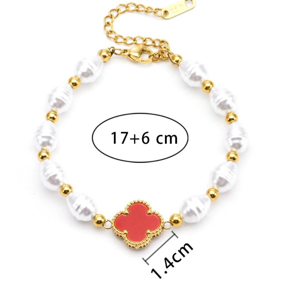 15MM Titanium Steel Fashion Four-leaf Clover Bracelet Ladies Pearl Bracelet Women's Bangles