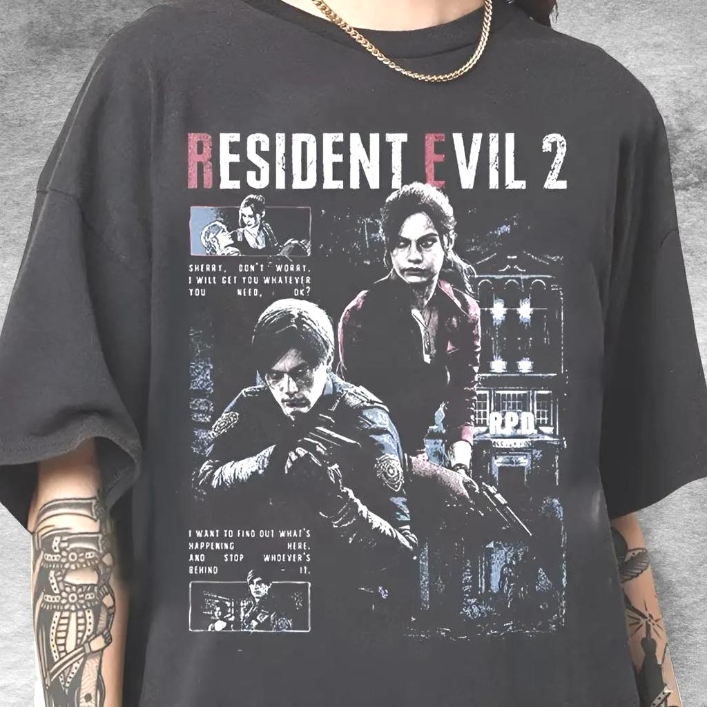 Игра Resident Evil 2 Повседневная Модная Графическая Винтажная Y2K Футболка Женская Унисекс Хлопковая Футболка Летняя Весенняя Оверсайз Новинка Свободные Топы