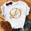 Женская футболка с надписью «Имя» 3D Printe Diamond Gold Letter Font ABCDEFG, черная футболка