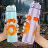 1PC Flaming Number Sixty Seven 750ml Color Plastic Sports Water Bottle Leakproof Flip Straw Lid Suitable for Sports Office Home Use