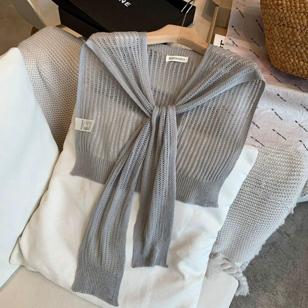 Summer Shoulder Scarf Solid Color Thin Knotted Cape Exquisite Neck Guard Scarf for Women