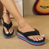 Женские шлепанцы радужного цвета на платформе, летние, на толстой подошве, легкие, без застежек, сандалии на танкетке, пляжные тапочки для девочек