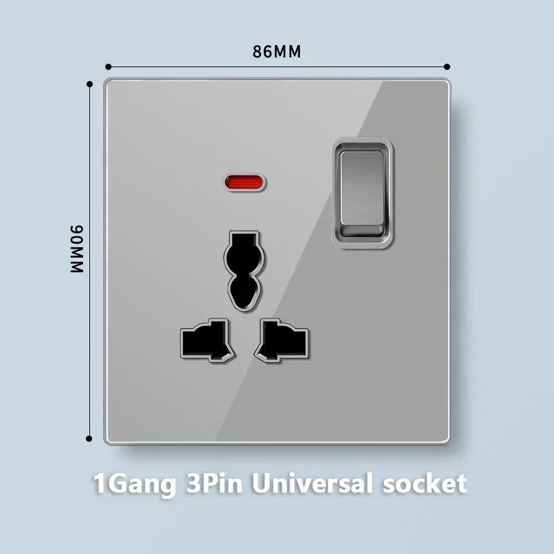 Universal Tempered Glass Dual 3 Pin Power outlet,UK 13A Wall Plug Socket with 20W Fast charge,Home Electrical 2way Light Switch