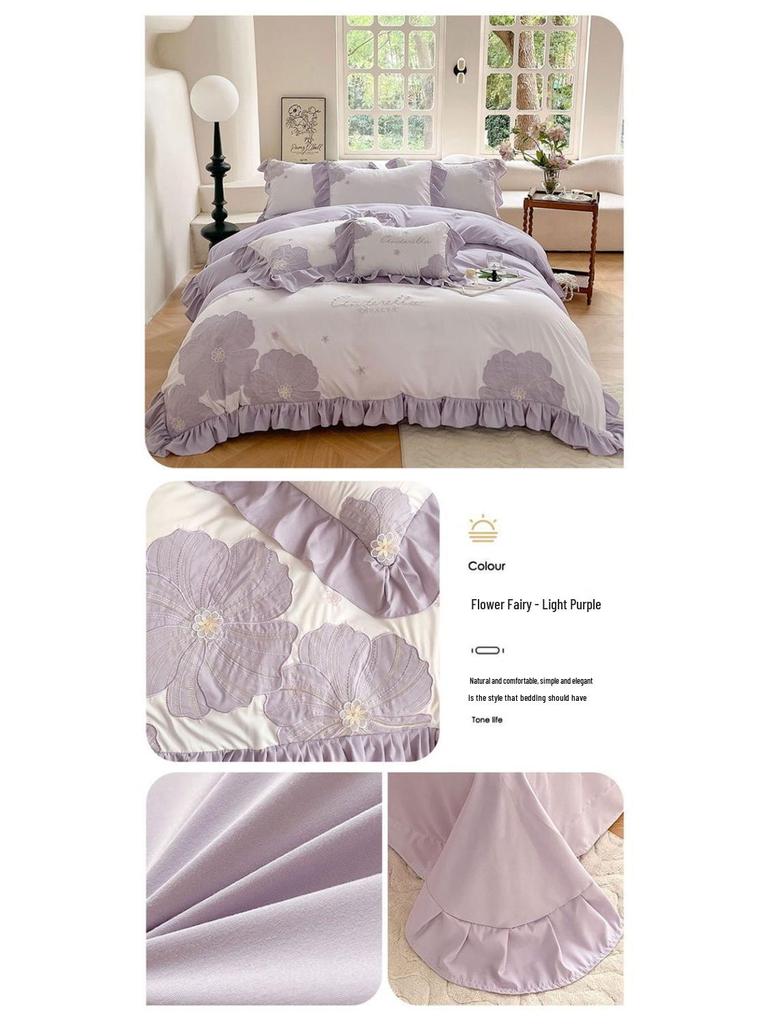 G5Z Корейский набор постельного белья "Принцесса и Подсолнух" - Большой пододеяльник и простыня на резинке, Девичий комплект из четырех предметов