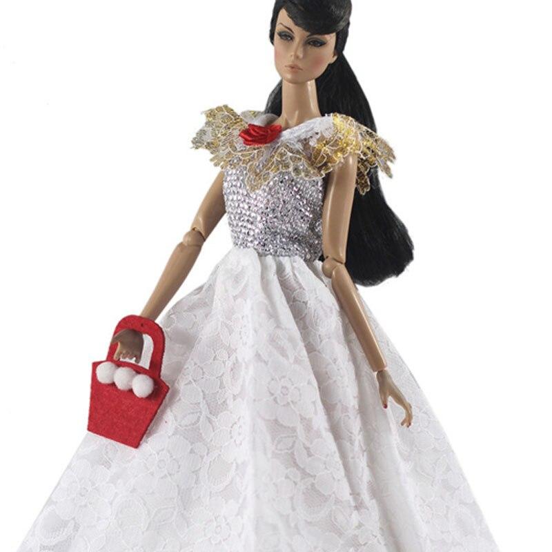 Вечернее платье белого золота для куклы Барби, одежда и кошелек, платье принцессы для кукольного домика Барби, детские игрушки 1:6, аксессуары для кукол