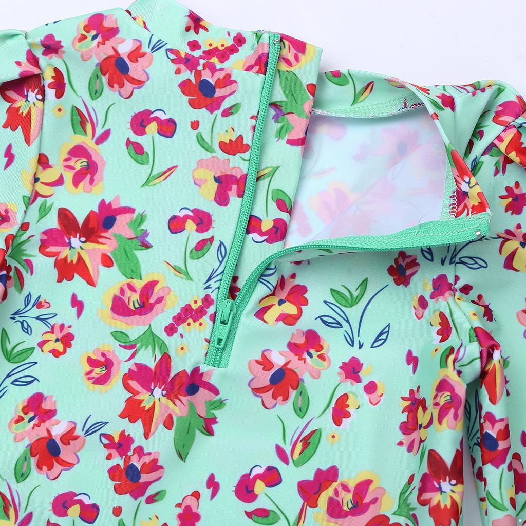 Купальник для маленьких девочек с длинными рукавами и цветочными оборками на молнии, купальный костюм, цельный купальник, пляжная одежда