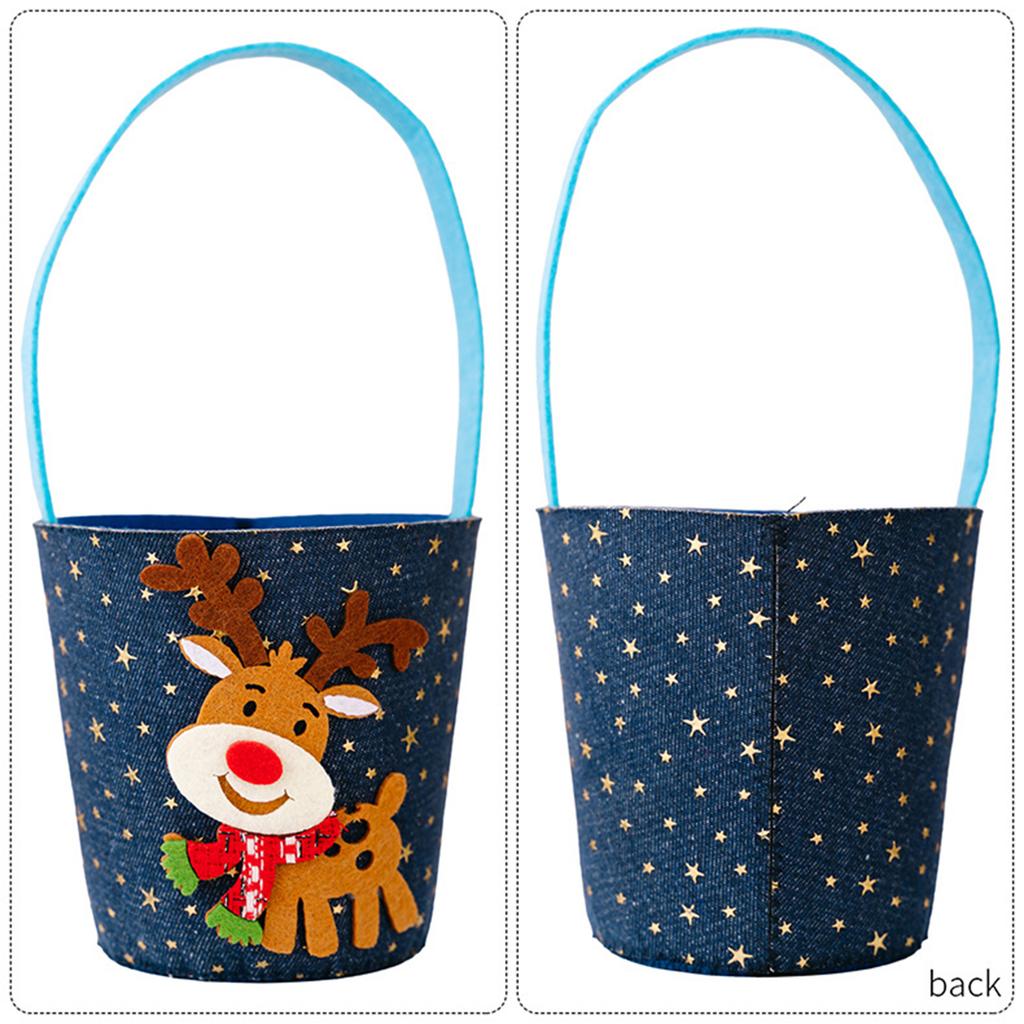Christmas Gift Bag Fruit Candy Sack Storage Bucket for Kids Holiday Decoration Non-Woven Festive Cartoon Design