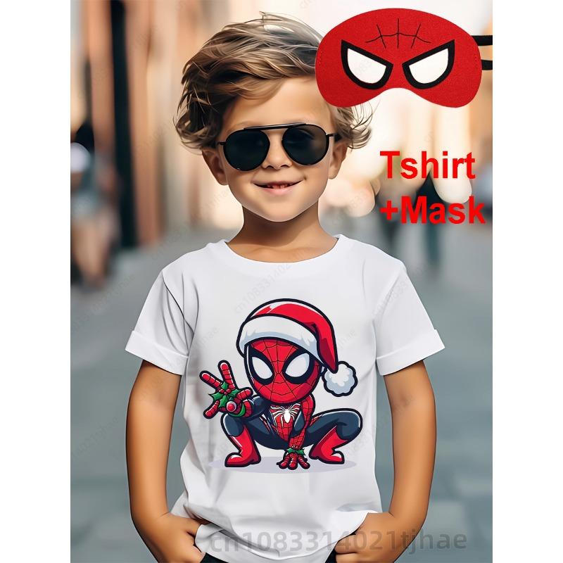 Счастливого Рождества! Футболки Disney Marvel Spiderman для мальчиков, футболки с супергероями, костюмами и масками, детские футболки, топы для малышей.