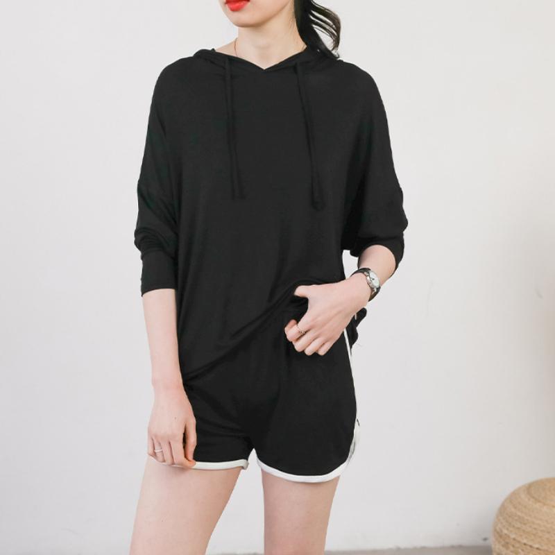 Модальная футболка с капюшоном и длинными рукавами, женская весенняя повседневная свободная рубашка большого размера с внутренней нижней частью, тонкая тонкая верхняя одежда с солнцезащитным кремом