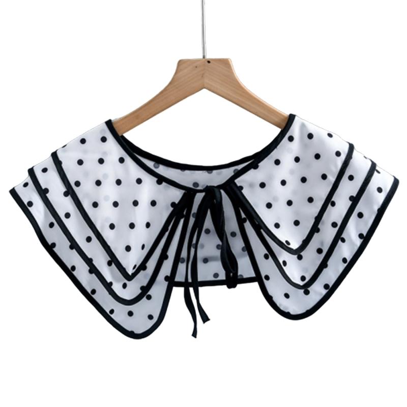 Women Girls Vintage Lolita False Fake Collar Shawl Sweet Ruffles Lace-Up Bow Decorative Necklace Choker Short Poncho