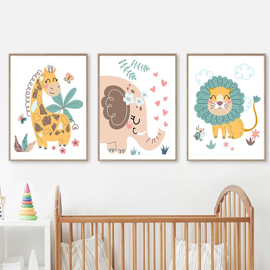 Милый слон Жираф Лев птица Зебра настенная живопись на холсте плакаты на скандинавскую тему и принты мультяшные настенные панно Декор детской комнаты
