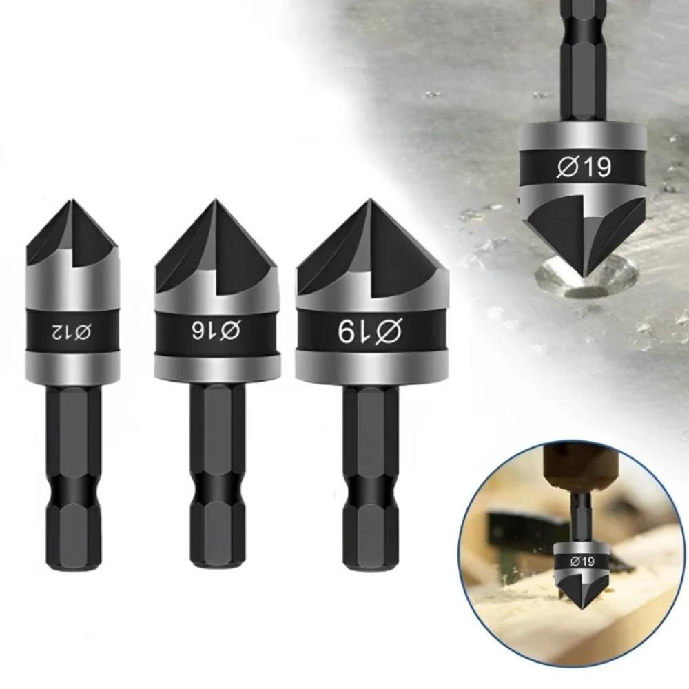 3pcs/1Set Hexagonal Shank Chamfer Counter Sink 12/16/19mm Drill Bit Cutter Carpentry Power Tool
