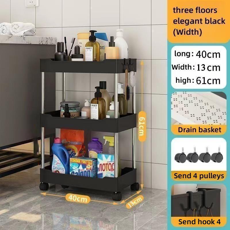 Narrow Seam Shelf Multi-Layer Movable Storage Rack with Pulley Organizer Office Bathroom Kitchen Storage Shelf