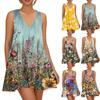 Женское весенне-летнее повседневное платье без рукавов с V-образным вырезом и цветочным принтом