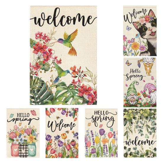 Весенний садовый флаг, двухсторонний льняной цветочный флаг, наружный декор, привет весна