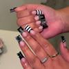 24PCS Gothic Punk Style Fake Nails with Black White Strip  Printed Coffin Shape Press on Nails European French False Nails
