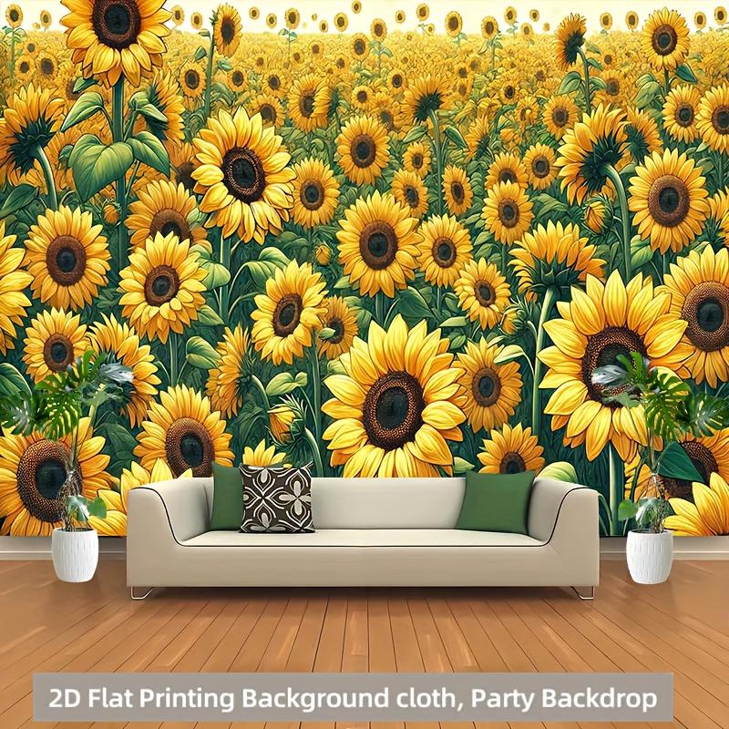 2D flat, 1 vivid yellow sunflower wall mural - polyester party banner, no power required, easy to hang firmly