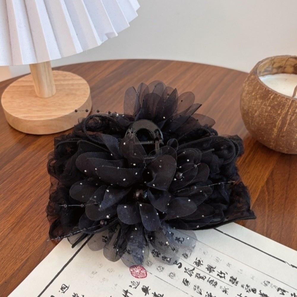 Fashion Sweet Rose Flower Hair Claw Elegant Large Size Beaded Tassel Jaw Clips Shark Clip Volumizing Hair Accessories Daily