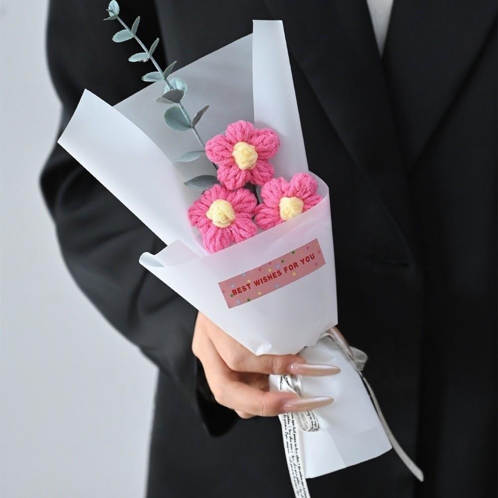 LED Lights Crochet Flowers Bouquet Knitted Artificial Daisy Bouquet Valentine'S Day