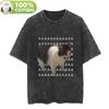 Футболка с котом из мема, плачущий кот, винтажная стирка, хлопковая футболка, футболка с принтом, повседневная уличная одежда для весны, лета, осени