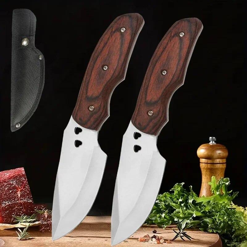 Stainless Steel Boning Knife Camping Knife Carving Knife Mongolian Hand-forged Kitchen Knife Multi-purpose Outdoor Portable with Knife Set