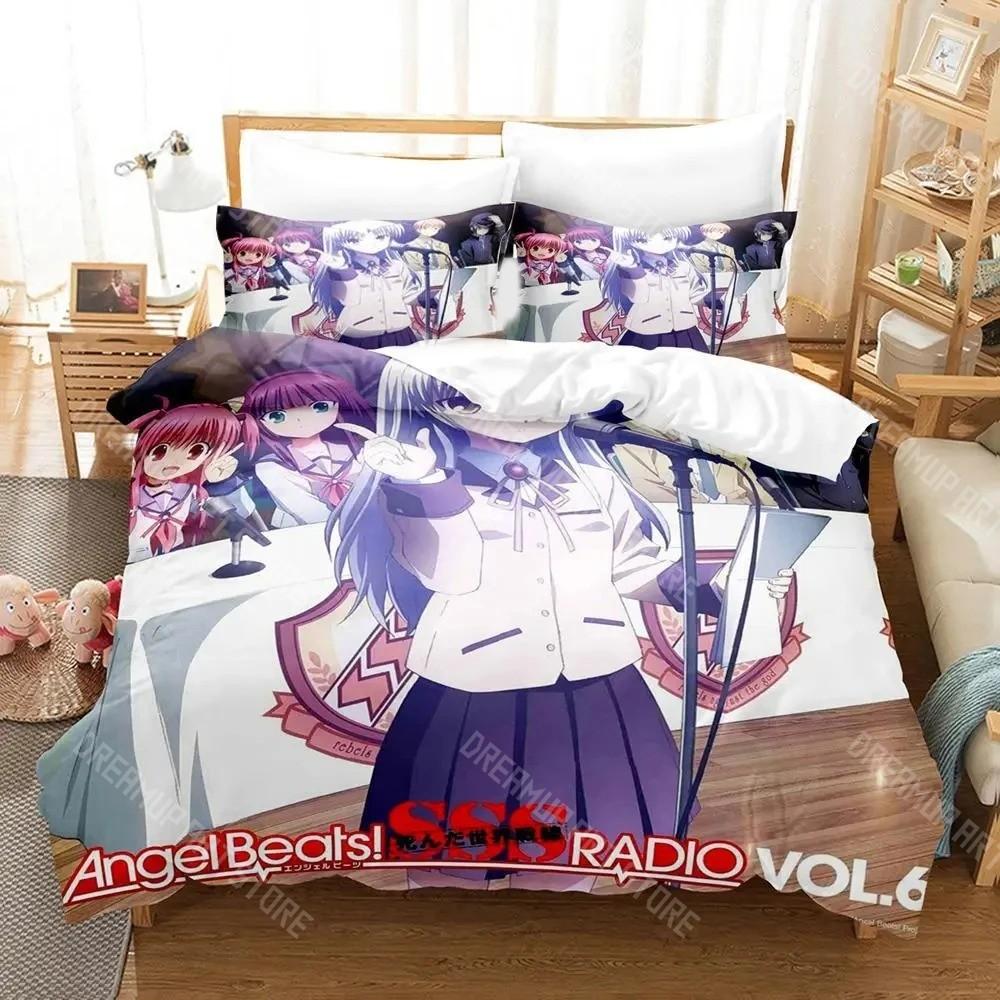 3D Printed Angel Beats Anime Bedding Set for Boys Girls Duvet Cover And Pillowcase Twin Queen King Full Single Double Sizes