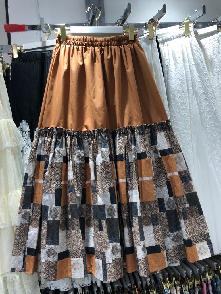 2025 весна и лето новая японская ретро юбка с контрастными цветами универсальная А-образная юбка, тонкая ретро этническая юбка средней и длинной длины