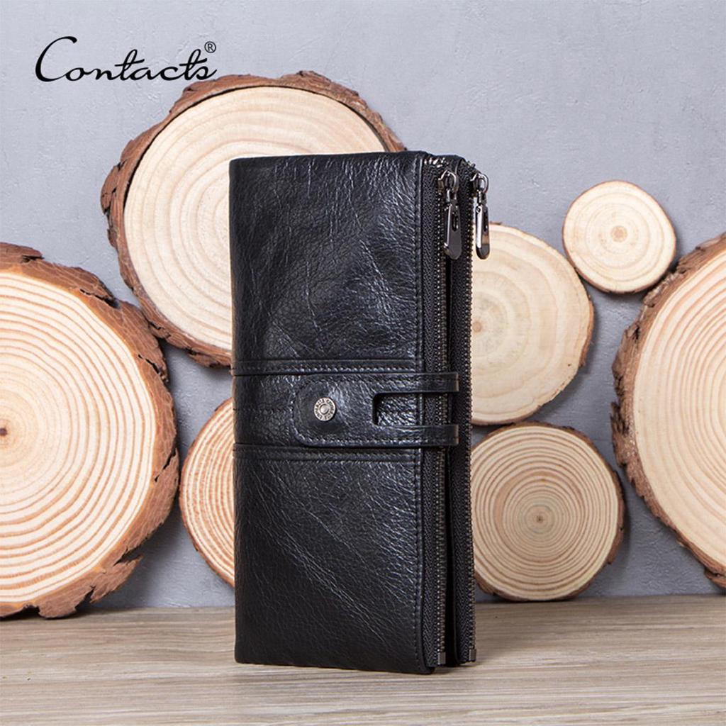 CONTACT'S Genuine Leather Long Wallet For Women Luxury Designer Card Holders Money Clips Coin Purses Female Bags