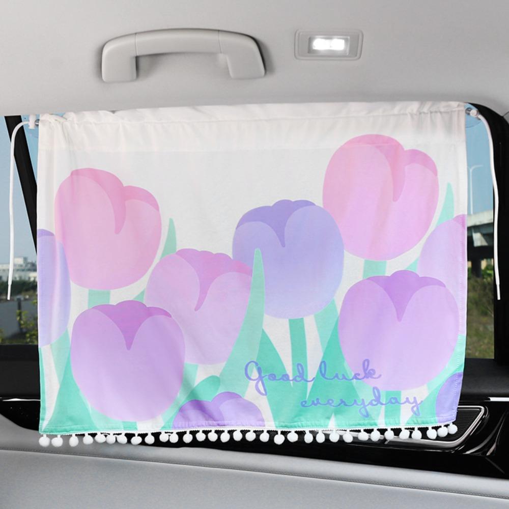 Suction Cup Cartoon Car Curtain Flower Car Blackout Curtain Cute Car Sunshade Curtain Side Window