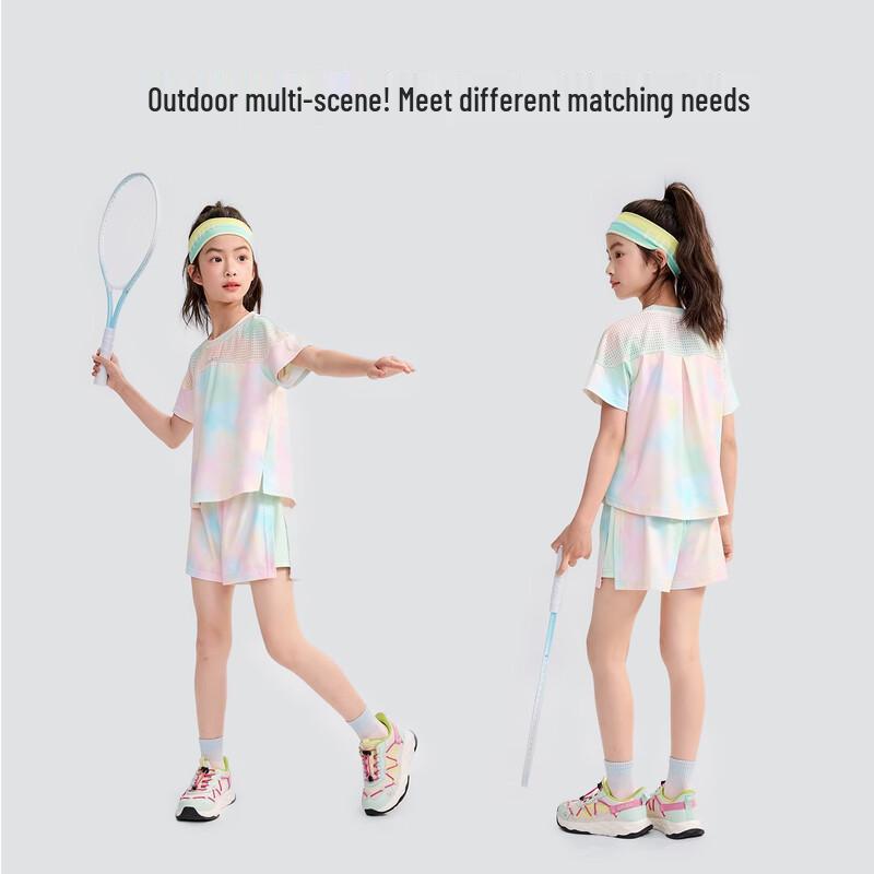 Girls' Sporty Gradient Mesh Short Sleeve & Shorts Set