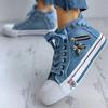 2025 New Women Canvas Shoes Retro Lace Skull Light Blue Retro Denim High Top Sneakers Classic Metal Decoration Casual Zapatillas