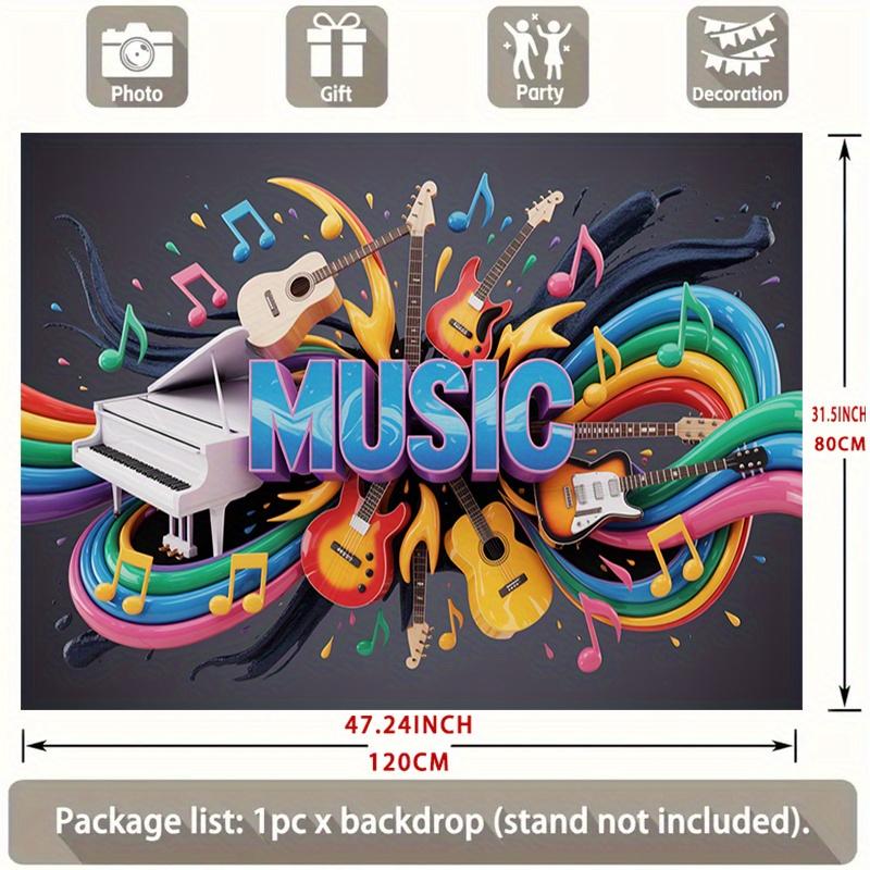 One party banner, a dazzling background decoration featuring musical instruments and musical notes, photo props, and room