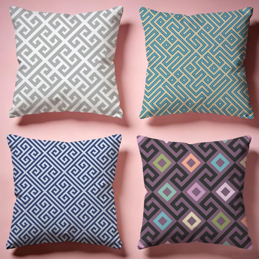 Classic Ethnic Meander Art Cushion Cover Comfortable Durable Pillow Cover MultiScene for Home Office Car Sofa
